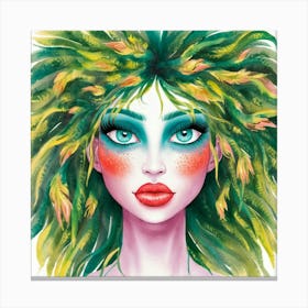 Green Haired Girl Canvas Print