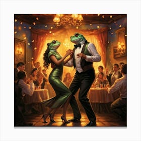 Male And Female Frogs Executing An Elegant Tango Within The Rustic Ambience Of An Argentine Restaura Canvas Print