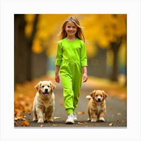 Little Girl With Dogs 3 Canvas Print