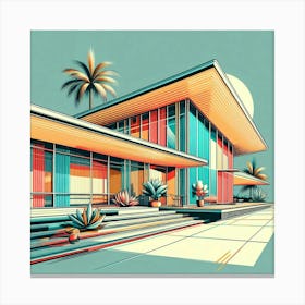 Graphic Illustration Of Mid Century Architecture With Sleek Lines And Vibrant Colors, Style Graphic Design 2 Canvas Print
