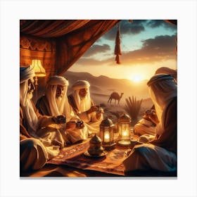 Bedouins Drinking Coffee At Dusk Canvas Print