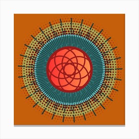 Mid-Century Modern Boho Abstract Celestial Mandala, Geometric in Rust, Aqua, and Olive Canvas Print