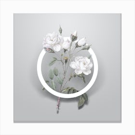 Vintage White Rose Minimalist Botanical Geometric Circle on Soft Gray Canvas Print