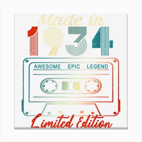 Made In 1934 Awesome Epic Legend 88 Birthday Cassette 1 Canvas Print