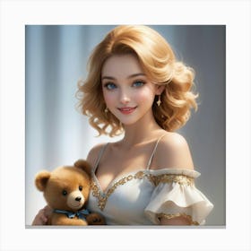 Portrait Of A Girl Holding A Teddy Bear Canvas Print