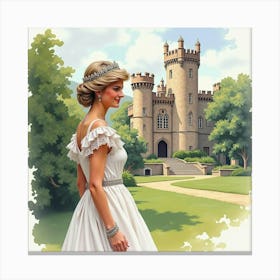 Elegant Watercolor Depiction Of Princess Diana In A Castle 1 Canvas Print