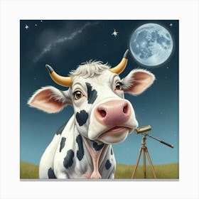 Cow With Telescope 3 Canvas Print