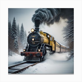 Steam Train In Winter Created using Imagine AI Art 1 Canvas Print