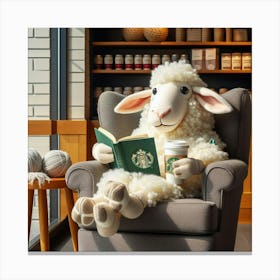 Starbucks Sheep Reading Canvas Print