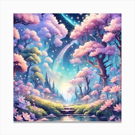 A Fantasy Forest With Twinkling Stars In Pastel Tone Square Composition 68 Canvas Print