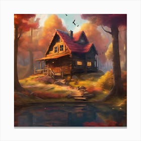 Autumn House In The Woods Canvas Print