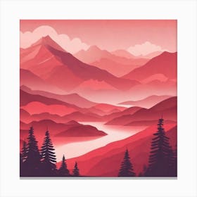 Misty mountains background in red tone 87 Canvas Print