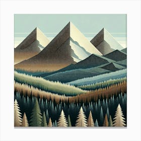 "Textured Tranquility"   Crisp mountain peaks ascend above a textured forest, each layer detailed with tactile precision. The artwork's rich tapestry of patterns and earthy tones conveys the serene grandeur of a timeless landscape. This piece is a celebration of nature's depth and diversity, offering a visually stunning retreat into the wilderness for any viewer. Canvas Print