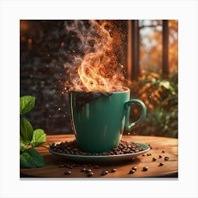 Coffee Cup With Fire Canvas Print