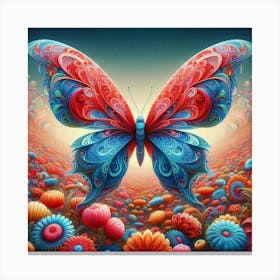 Butterfly In A Field Of Flowers Canvas Print