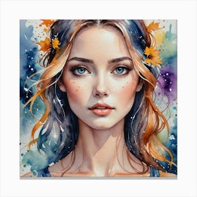 Watercolor Of A Girl With Flowers Canvas Print