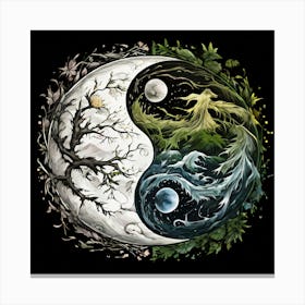 Yin Yang, Yin And Yang Symbol With Natural Elements Representing Balance And Harmony 2 Canvas Print