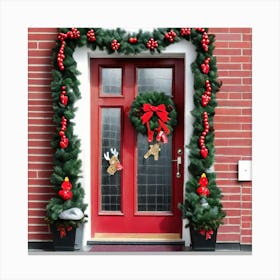 Christmas Decoration On Home Door (29) Canvas Print