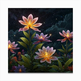 Lotus Flower In The Night Sky Canvas Print