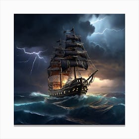Leonardo Diffusion Xl A Pirate Ship Sailing During A Lightning 0 Canvas Print