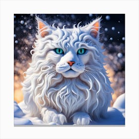 White Cat In The Snow Canvas Print