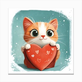 Cute Cat Peeking from Heart Gift Box 2 Canvas Print