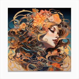 Woman With Flowers In Her Hair Canvas Print