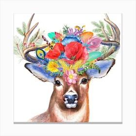 Deer With Flowers On Its Head Canvas Print