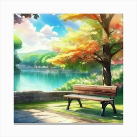 Bench By The Lake Canvas Print