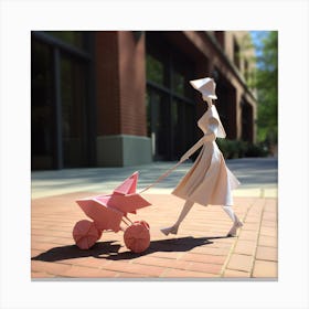Addyfe Origami Paper Model Of A Woman Pushing A Stroller Down T 6e79d5f2 1afb 409e B4b3 18a273519ac8 031307 Canvas Print