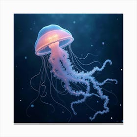 An Ethereal Jellyfish With Tendrils Of Shimmering, Bioluminescent Waves Drifting Through A Cosmic Sea 1 Canvas Print