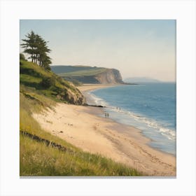 Tranquil Coastal Vista Hill, Beach, And Cliff (3) Canvas Print