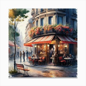 Paris Cafe watercolor  Canvas Print