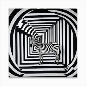 Zebra Standing At The Center Of A Mesmerizing Optical Illusion Stripes Curving In An Escher Like Fa Canvas Print