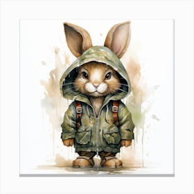 Watercolour Cartoon Hare In A Hoodie 1 Canvas Print