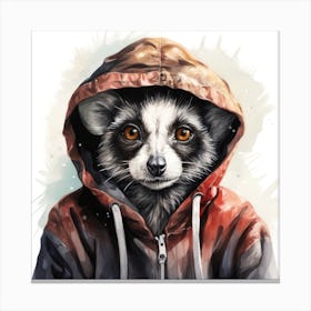 Watercolour Cartoon Lemur In A Hoodie Canvas Print