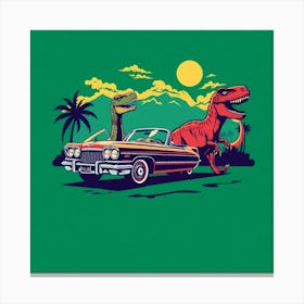 Dinosaurs And Car 2 Canvas Print