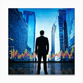 Career Progress Graph Soaring Upwards Against A Backdrop Of A Bustling Wall Street A Businessman In (1) Canvas Print