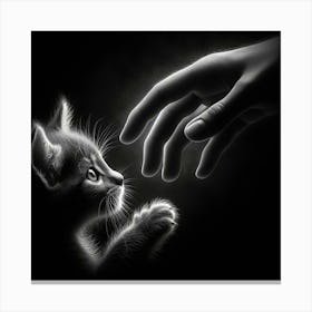 Cat Reaching Hand Canvas Print