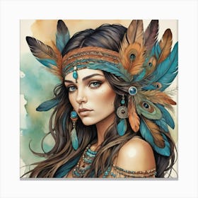 Feathered Muse Boho Art Style Art Print 3 Canvas Print