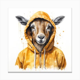 Watercolour Cartoon Chamois In A Hoodie Canvas Print