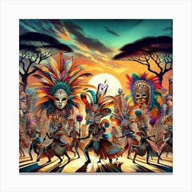 African Dancers At Sunset Wall Art Canvas Print