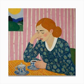 Woman Drinking Tea Canvas Print