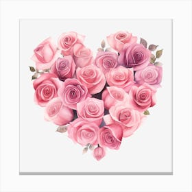 Pink Roses Heart 2 Canvas Print