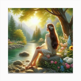 Girl By The River 1 Canvas Print