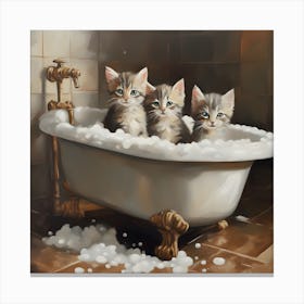 Three Kittens In A Bathtub Canvas Print