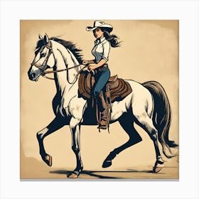 Cowgirl On Horse Vintage Poster 4 Canvas Print