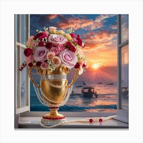 Sunset With Roses Canvas Print