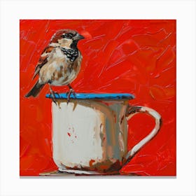 Sparrow In A Cup 3 Canvas Print