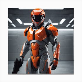 A Futuristic Warrior Stands Tall, His Gleaming Suit And Orange Visor Commanding Attention 8 Canvas Print